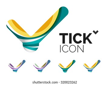 Set von abstrakten OK- und Tick-Icons, Business-Logotype-Konzepte, sauberes modernes geometrisches Design. Mit transparenten abstrakten Wellenlinien erstellt