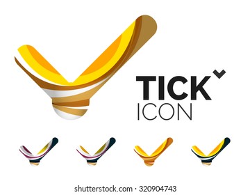 Conjunto de iconos abstractos OK y tick, conceptos de logotipo empresarial, diseño geométrico moderno y limpio. Creado con líneas de onda abstractas transparentes