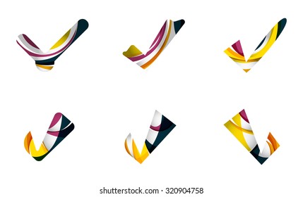 Set of abstract OK and tick icons, business logotype concepts, clean modern geometric design. Created with transparent abstract wave lines