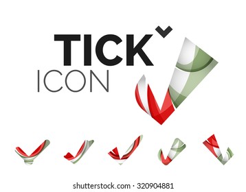 Set of abstract OK and tick icons, business logotype concepts, clean modern geometric design. Created with transparent abstract wave lines