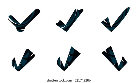 Set von abstrakten OK- und Tick-Icons, Business-Logotype-Konzepte, sauberes modernes geometrisches Design. Mit transparenten abstrakten Wellenlinien erstellt