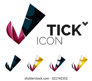 Set of abstract OK and tick icons, business logotype concepts, clean modern geometric design. Created with transparent abstract wave lines