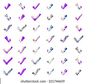 Set of abstract OK and tick icons, business logotype concepts, clean modern geometric design. Created with transparent abstract wave lines