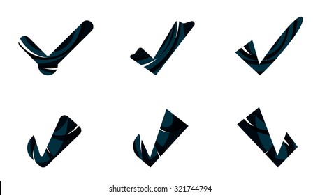 Set of abstract OK and tick icons, business logotype concepts, clean modern geometric design. Created with transparent abstract wave lines