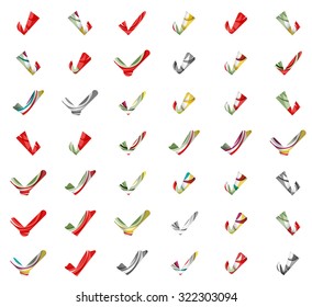 Set of abstract OK and tick icons, business logotype concepts, clean modern geometric design. Created with transparent abstract wave lines