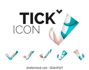 Set of abstract OK and tick icons, business logotype concepts, clean modern geometric design. Created with transparent abstract wave lines