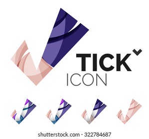Set von abstrakten OK- und Tick-Icons, Business-Logotype-Konzepte, sauberes modernes geometrisches Design. Mit transparenten abstrakten Wellenlinien erstellt