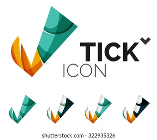Conjunto de iconos abstractos OK y tick, conceptos de logotipo empresarial, diseño geométrico moderno y limpio. Creado con líneas de onda abstractas transparentes
