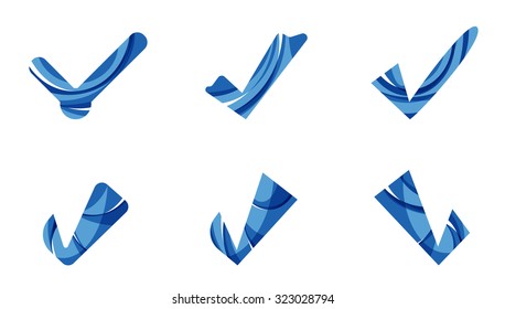 Set von abstrakten OK- und Tick-Icons, Business-Logotype-Konzepte, sauberes modernes geometrisches Design. Mit transparenten abstrakten Wellenlinien erstellt