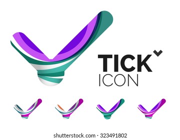 Conjunto de iconos abstractos OK y tick, conceptos de logotipo empresarial, diseño geométrico moderno y limpio. Creado con líneas de onda abstractas transparentes