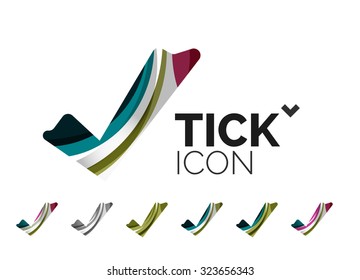 Set of abstract OK and tick icons, business logotype concepts, clean modern geometric design. Created with transparent abstract wave lines