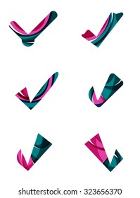 Conjunto de iconos abstractos OK y tick, conceptos de logotipo empresarial, diseño geométrico moderno y limpio. Creado con líneas de onda abstractas transparentes
