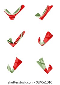 Set von abstrakten OK- und Tick-Icons, Business-Logotype-Konzepte, sauberes modernes geometrisches Design. Mit transparenten abstrakten Wellenlinien erstellt
