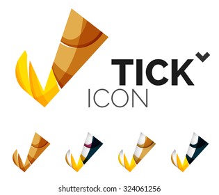 Set of abstract OK and tick icons, business logotype concepts, clean modern geometric design. Created with transparent abstract wave lines