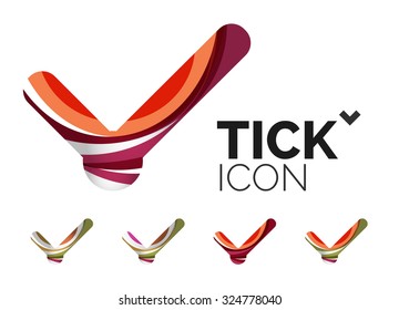 Conjunto de iconos abstractos OK y tick, conceptos de logotipo empresarial, diseño geométrico moderno y limpio. Creado con líneas de onda abstractas transparentes