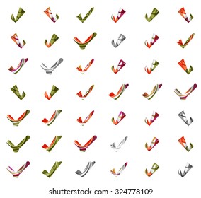 Set of abstract OK and tick icons, business logotype concepts, clean modern geometric design. Created with transparent abstract wave lines