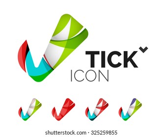 Set of abstract OK and tick icons, business logotype concepts, clean modern geometric design. Created with transparent abstract wave lines