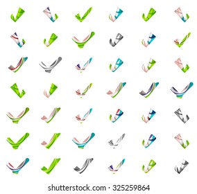 Set of abstract OK and tick icons, business logotype concepts, clean modern geometric design. Created with transparent abstract wave lines