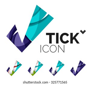 Set of abstract OK and tick icons, business logotype concepts, clean modern geometric design. Created with transparent abstract wave lines