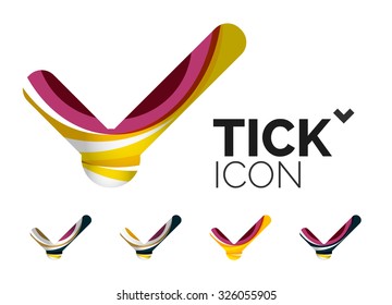 Conjunto de iconos abstractos OK y tick, conceptos de logotipo empresarial, diseño geométrico moderno y limpio. Creado con líneas de onda abstractas transparentes