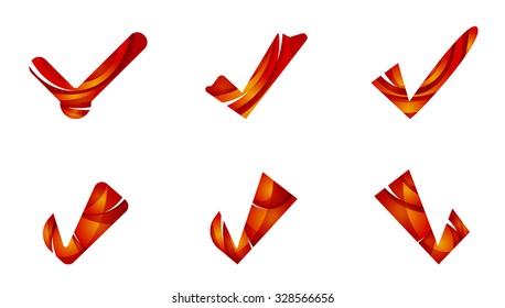 Conjunto de iconos abstractos OK y tick, conceptos de logotipo empresarial, diseño geométrico moderno y limpio. Creado con líneas de onda abstractas transparentes
