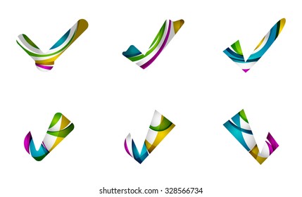 Conjunto de iconos abstractos OK y tick, conceptos de logotipo empresarial, diseño geométrico moderno y limpio. Creado con líneas de onda abstractas transparentes