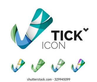 Set of abstract OK and tick icons, business logotype concepts, clean modern geometric design. Created with transparent abstract wave lines