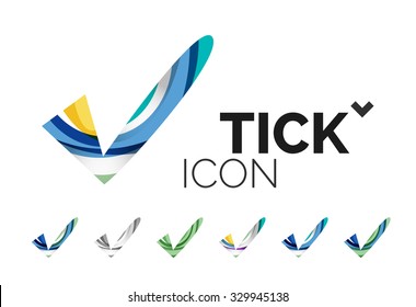 Conjunto de iconos abstractos OK y tick, conceptos de logotipo empresarial, diseño geométrico moderno y limpio. Creado con líneas de onda abstractas transparentes