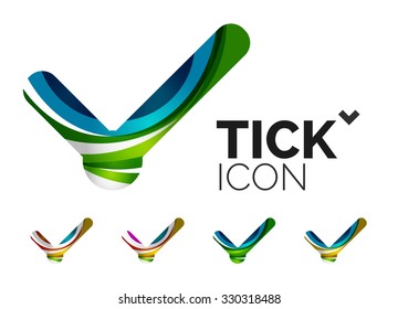 Set von abstrakten OK- und Tick-Icons, Business-Logotype-Konzepte, sauberes modernes geometrisches Design. Mit transparenten abstrakten Wellenlinien erstellt