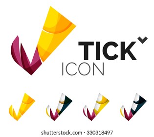 Set of abstract OK and tick icons, business logotype concepts, clean modern geometric design. Created with transparent abstract wave lines
