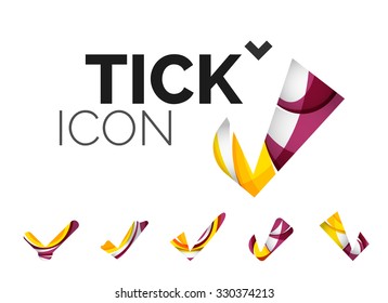 Conjunto de iconos abstractos OK y tick, conceptos de logotipo empresarial, diseño geométrico moderno y limpio. Creado con líneas de onda abstractas transparentes