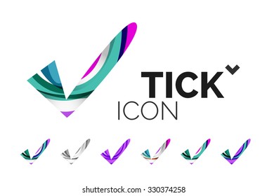 Conjunto de iconos abstractos OK y tick, conceptos de logotipo empresarial, diseño geométrico moderno y limpio. Creado con líneas de onda abstractas transparentes