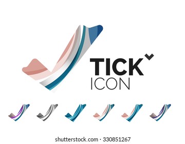 Set of abstract OK and tick icons, business logotype concepts, clean modern geometric design. Created with transparent abstract wave lines