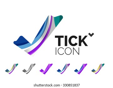 Set of abstract OK and tick icons, business logotype concepts, clean modern geometric design. Created with transparent abstract wave lines