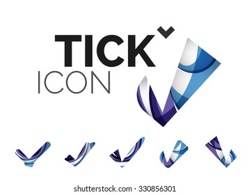 Set von abstrakten OK- und Tick-Icons, Business-Logotype-Konzepte, sauberes modernes geometrisches Design. Mit transparenten abstrakten Wellenlinien erstellt