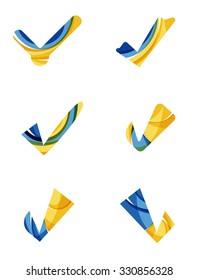 Set of abstract OK and tick icons, business logotype concepts, clean modern geometric design. Created with transparent abstract wave lines