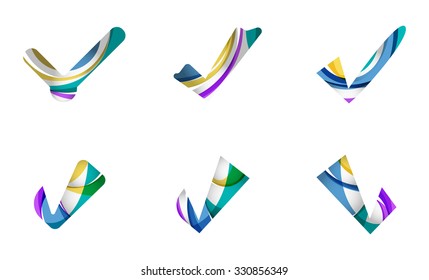 Conjunto de iconos abstractos OK y tick, conceptos de logotipo empresarial, diseño geométrico moderno y limpio. Creado con líneas de onda abstractas transparentes