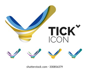 Set of abstract OK and tick icons, business logotype concepts, clean modern geometric design. Created with transparent abstract wave lines