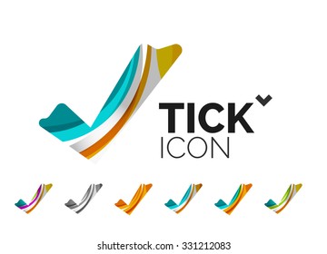 Set von abstrakten OK- und Tick-Icons, Business-Logotype-Konzepte, sauberes modernes geometrisches Design. Mit transparenten abstrakten Wellenlinien erstellt