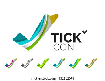 Conjunto de ícones abstratos OK e tick, conceitos de logotipos de negócios, design geométrico moderno limpo. Criado com linhas de onda abstratas transparentes