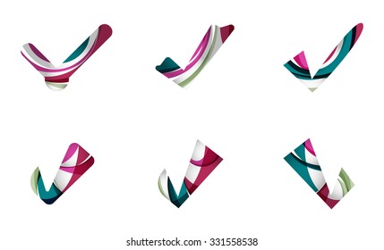 Set of abstract OK and tick icons, business logotype concepts, clean modern geometric design. Created with transparent abstract wave lines