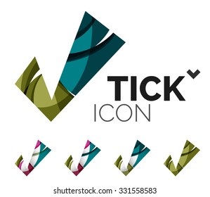 Conjunto de iconos abstractos OK y tick, conceptos de logotipo empresarial, diseño geométrico moderno y limpio. Creado con líneas de onda abstractas transparentes