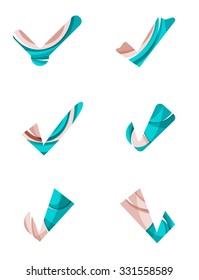 Set of abstract OK and tick icons, business logotype concepts, clean modern geometric design. Created with transparent abstract wave lines