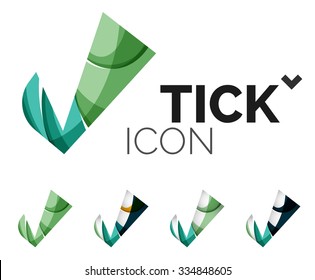 Conjunto de iconos abstractos OK y tick, conceptos de logotipo empresarial, diseño geométrico moderno y limpio. Creado con líneas de onda abstractas transparentes