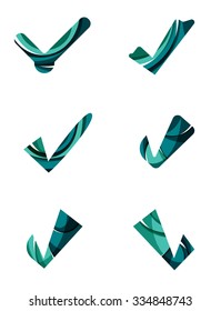 Set von abstrakten OK- und Tick-Icons, Business-Logotype-Konzepte, sauberes modernes geometrisches Design. Mit transparenten abstrakten Wellenlinien erstellt