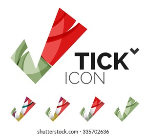 Conjunto de iconos abstractos OK y tick, conceptos de logotipo empresarial, diseño geométrico moderno y limpio. Creado con líneas de onda abstractas transparentes