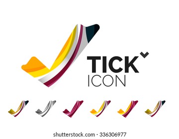 Set von abstrakten OK- und Tick-Icons, Business-Logotype-Konzepte, sauberes modernes geometrisches Design. Mit transparenten abstrakten Wellenlinien erstellt