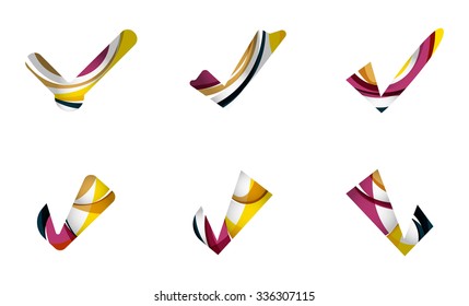 Conjunto de iconos abstractos OK y tick, conceptos de logotipo empresarial, diseño geométrico moderno y limpio. Creado con líneas de onda abstractas transparentes