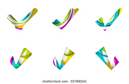 Set of abstract OK and tick icons, business logotype concepts, clean modern geometric design. Created with transparent abstract wave lines