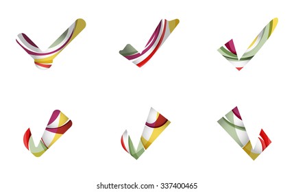 Conjunto de iconos abstractos OK y tick, conceptos de logotipo empresarial, diseño geométrico moderno y limpio. Creado con líneas de onda abstractas transparentes